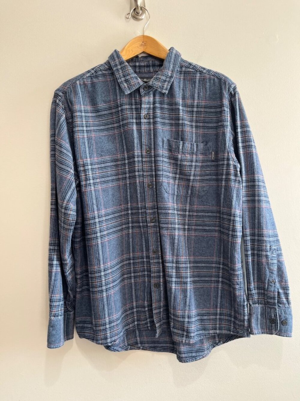 Eddie Bauer Flannel Button Up Shirt Mens XXL Blue Plaid 100% Cotton